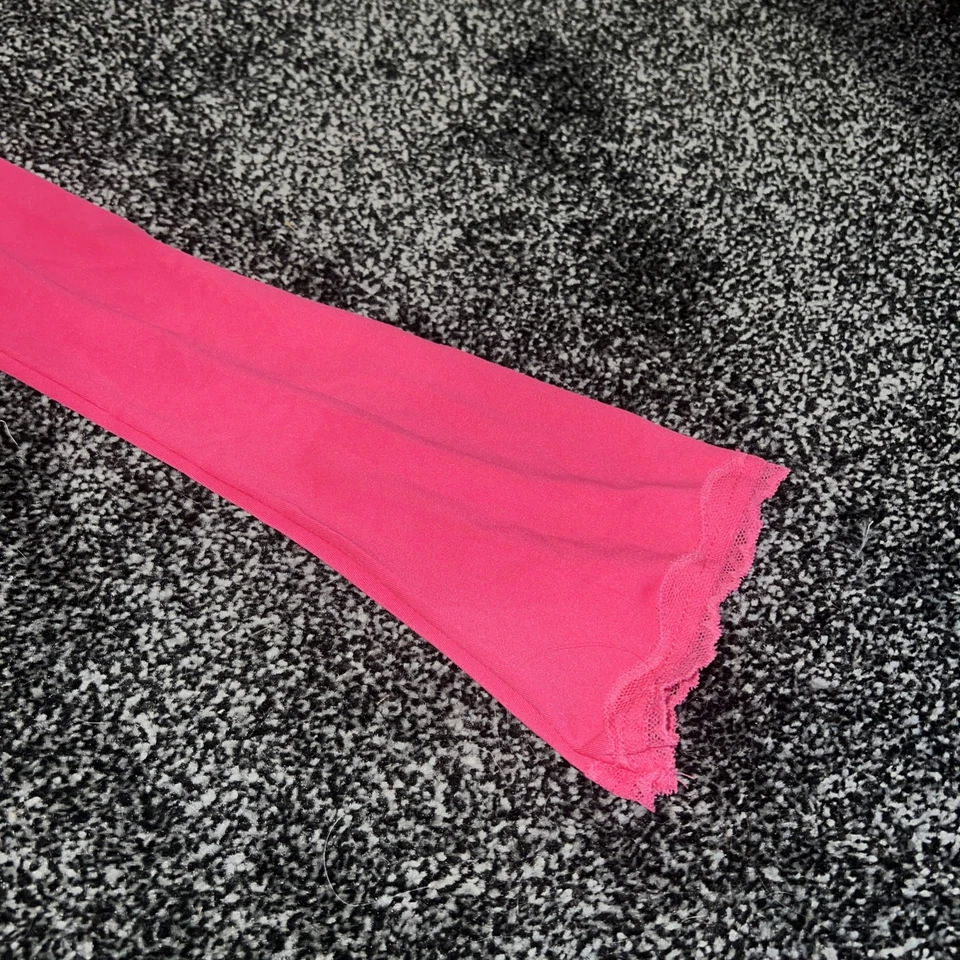 Pink Stretch Faux  Wrap Top With Lace Trim. Bell Sleeves And  Belt. Size S. - Image 2 of 4