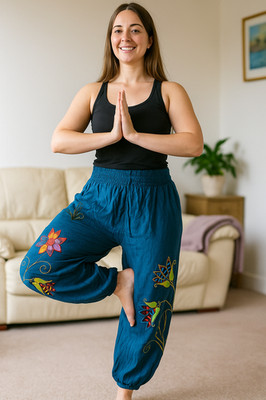 New Fair Trade Butterfly & Flower Pattern Trousers 12 14 16 18 20 22 24 26 28