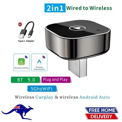 Adattatore Wireless CarPlay, 2 in 1 Converti Carplay/Android Auto cablato in Wireless, Tipo C e USB, Plug and Play per iOS 10+/Android 11+/Auto dal 2016 in poi