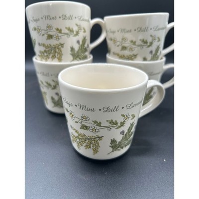 Corelle Coordinates Herba Stoneware Mugs Set of 5 Botanical Herb Design Cream