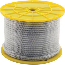 1/16 In. X 500 Ft. Galvanized Steel Aircraft Cable, 7X7 Construction Reeled Free