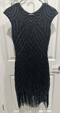 NWT XS Great Gatsby 1920s Flapper Dress Beaded Sequin Fringe Black Dance Retro