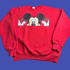 Disney Store Mickey Mouse Sweatshirt Red Small Vintage 90s Mens Sweater USA Made