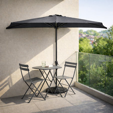 JSH HALF PARASOL 2.7m Round Patio Terrace Small Space Portable Shade Dark Grey