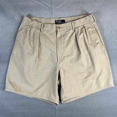 Vintage Polo Ralph Lauren Chino Shorts Mens 34 Beige Pleated Twill 6” 90s