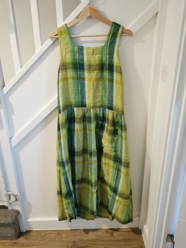 Toast Acid Green Trapeze Check Linen Dropped Waist Dress XS Oversized - Picture 4 of 8