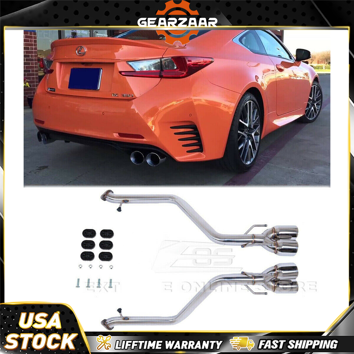 Axle Back Quad Tip Exhaust For 15-20 Lexus IS RC200t RC300 RC350 Muffler D-elete
