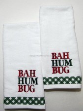 Novelty CHRISTMAS Bath 2 Hand towels BAH HUM BUG Scrooge Talk Fun Gift Orig $44