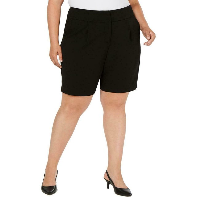 Alfani Womens Black Bermuda Pleated Wide Leg Shorts Plus 20w BHFO 9749