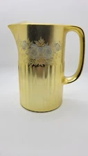 Vtg Pitcher Gold Finish With Silver Floral Artmark 6" Water Pitcher By Artmark