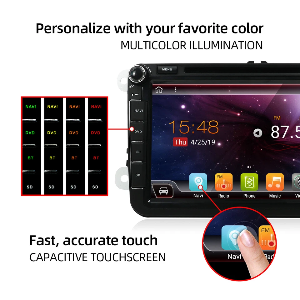 8" Autoradio Stereo DVD GPS Navi Android 14 Für VW Golf 5 6 Passat Seat Skoda BT - Immagine 3 di 4