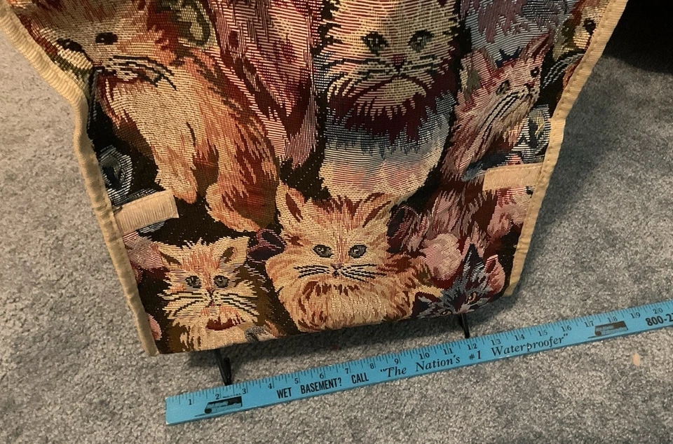 ВИНТАЖНЫЙ кот гобелен прокатки покупатель высокий складной сумка с короткими ручками, коричневые оттенки - Изображение 2 из 4