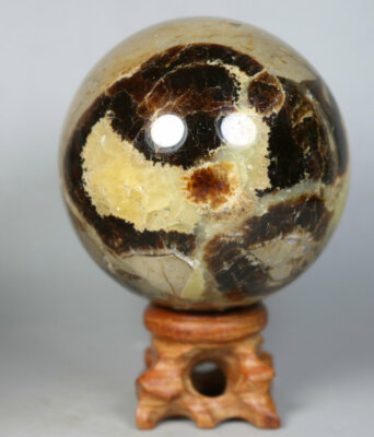 360g Polished DRAGON SEPTARIAN Crystal Calcite GEODE SPHERE Ball / Stand