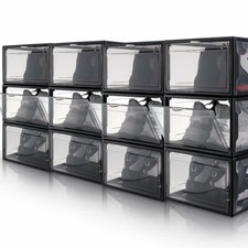 Schuhbox3/6/12er stapelbarer Schuhorganizer Kunststoffbox mit Deckel XL Gr&ouml;&szlig;e 48
