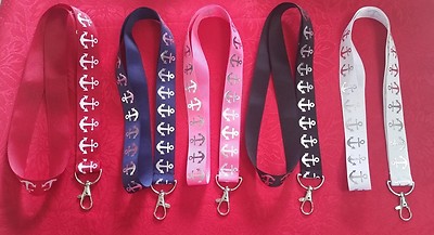 ANCHOR LANYARD - U CHOOSE COLOR - NAUTICAL - METAL CLASP - BOATING - SILVER FOIL