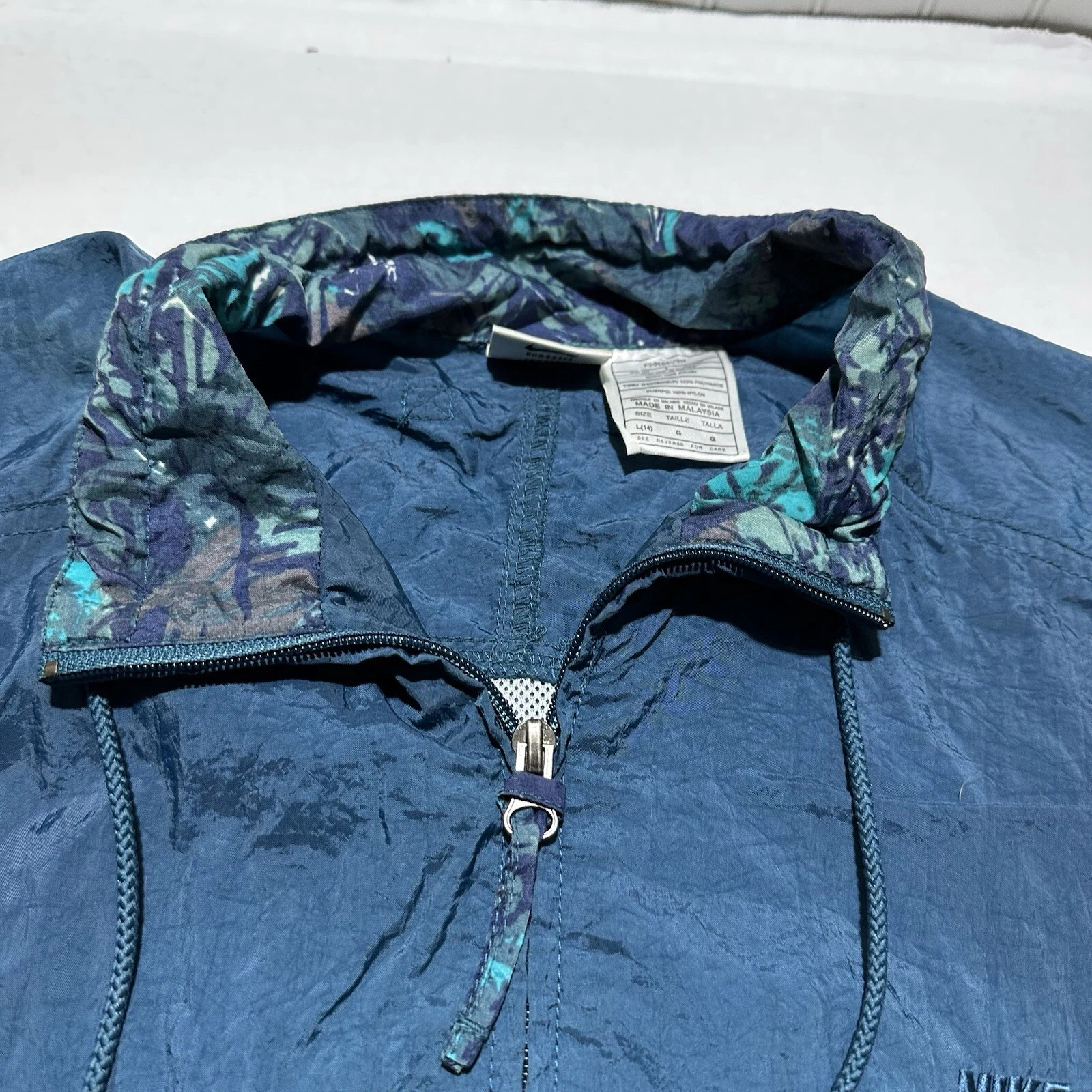 Vintage Nike Windbreaker Jacket Mens L Classic Logo Blue Graffiti Collar Style