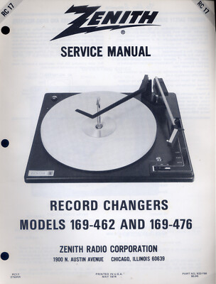 Zenith Service Manual Record Changer Models 169-462 and 169-476 PFAX70