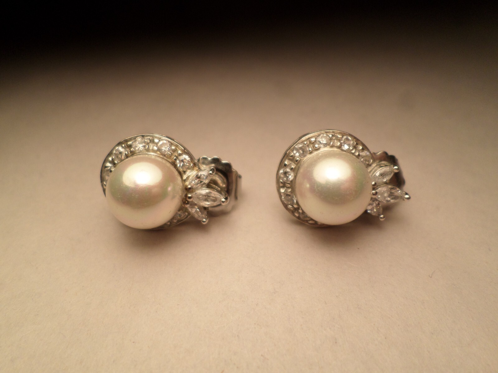 Sterling Silver Earrings Post Simulated Pearl - image 3