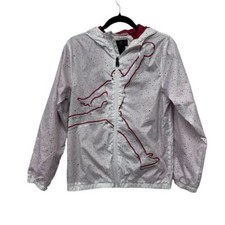 Jordan Jumpman Boys Jacket Size L Windbreaker White Speckled Hooded Fuldl Zip
