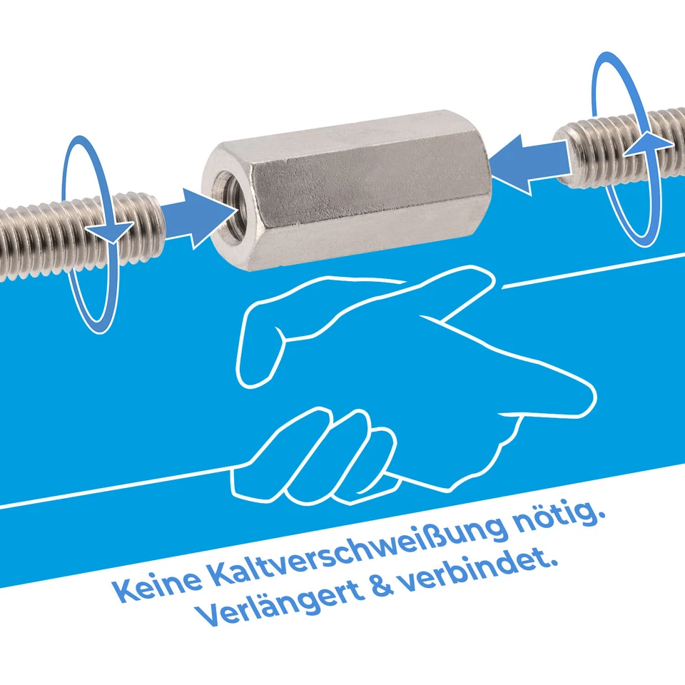 Gewindemuffen Langmuttern M6 - M10 Edelstahl V2A A2 Sechskant Verbindungsmutter - Bild 3 von 4