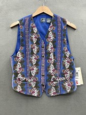 Lizwear Vest Women’s Small Petite Blue Paisley Floral Soft Velvet Vintage
