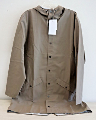 RAINS 12020 Unisex Sz XL Taupe Long Waterproof Jacket $125