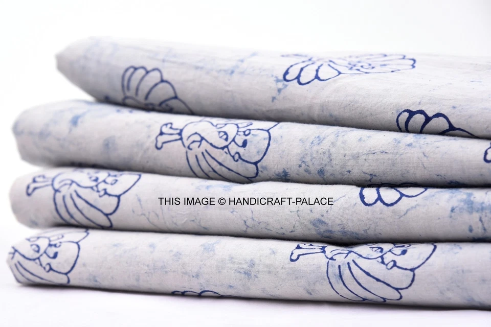 HANDMADE 2.5 YARD HANDMADE INDIGO BLUE SEWING BOHO BLOCK PEACOCK PRINTED FABRIC - Image 2 of 3