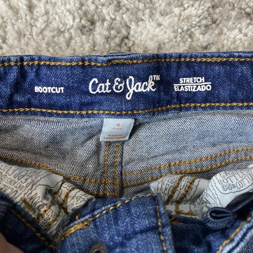 Cat And Jack Bootcut Jeans Boys Size 4 Blue Stretch Elastic Adjustable Waist - Picture 2 of 8