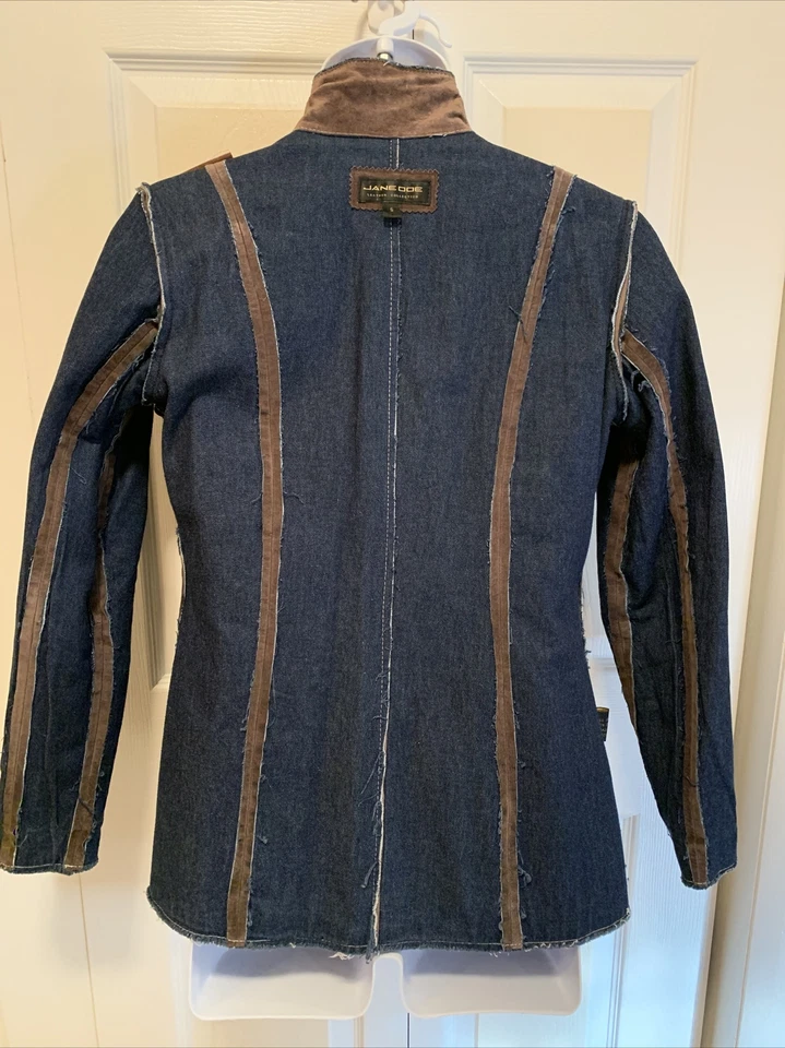 Jane Doe Women's Genuine Brown Leather Denim Jacket Unfinished Seams Size Small - Image 4 of 4