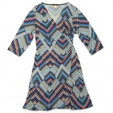 EMMA MICHELLE Wrap Dress Womens 1X 3/4 Sleeves Multicolor Geometric