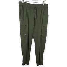 Banana Republic Green Pants Stretch Elastic Waist Pockets Zipper Comfort Size S