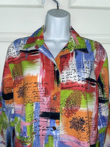 TravelSmith Sz Medium Bright L/S Multicolor Brushstroke Paisley Shirt EUC - Picture 3 of 9
