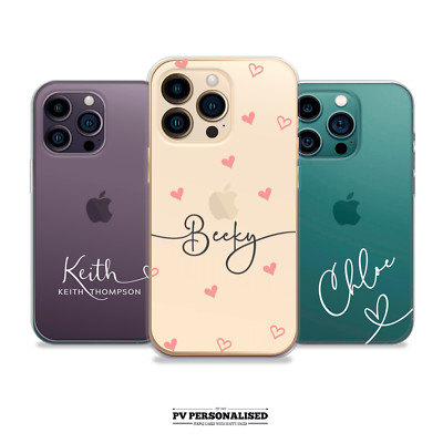 Personalisierte weiche Silikonhülle mit durchsichtigem Namen für iPhone 11 12 13 14 16