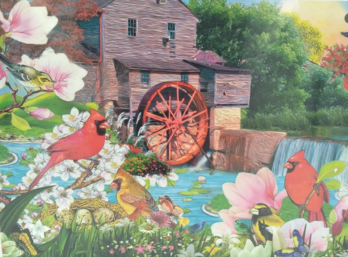 1000 Piece Puzzle Watermill Scenery & USA Bird Northern Cardinal Weir Ages 14+ - Picture 2 of 10