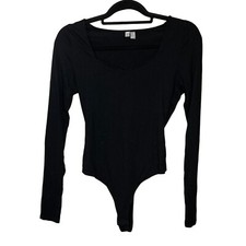 Asos Black Bodysuit Long Sleeve Thong Snap Closture Size 2 Stretch