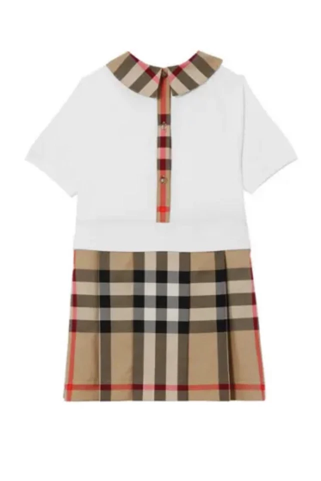 Auténtico Vestido Burberry Niñas Verónica Detalle de Cuadros Botón Beige Rojo Talla 14Y Foto 2 de 4