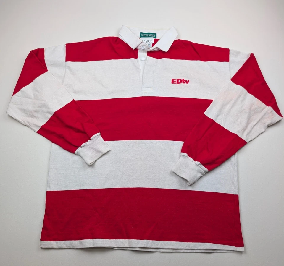 Camisa de Rugby De Colección Y2k Edtv Para Hombres XL Rayas Rojas Manga Larga Promoción de Película Bancos Exteriores Foto 2 de 4