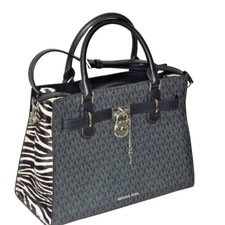 MICHAEL KORS HAMILTON Signature MK Logo Medium Black Satchel Shoulder Bag NWT