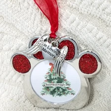 CHRISTMAS TREE ORNAMENT PHOTO PICTURE FRAME PET PAW DOG OR CAT IN LOVING MEMORY