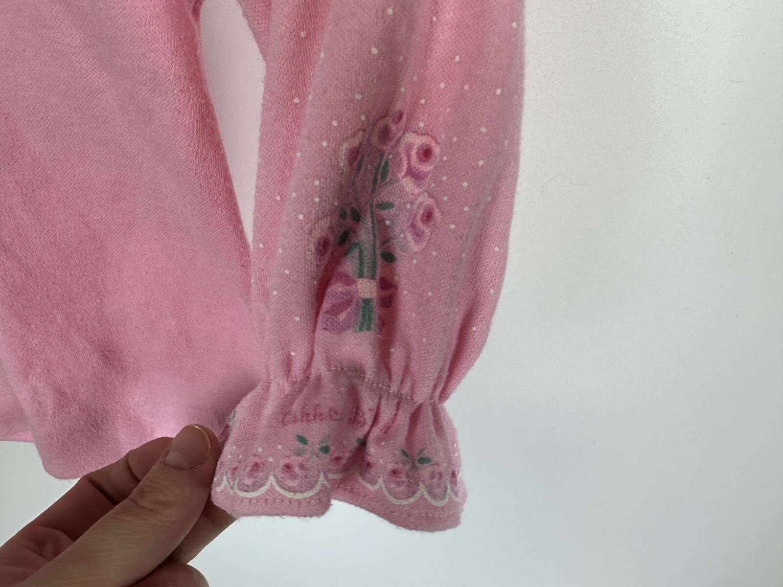 VTG OshKosh B'Gosh Pink White Roses Overalls Romper Turtleneck Set 6/9M USA image 5