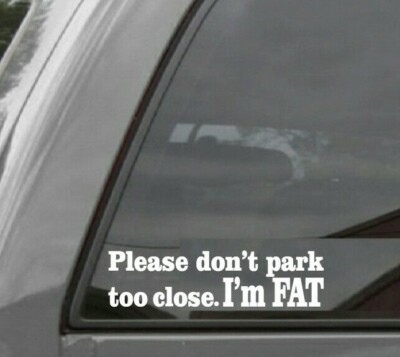 PLEASE DON'T PARK TOO CLOSE. I'M FAT Vinyl Decal Sticker   5.5''w X 1.5''h