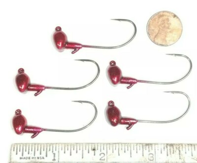 5pc-Shakey Head Jig -3/16.oz - RedBug- 3/0 Victory Hook