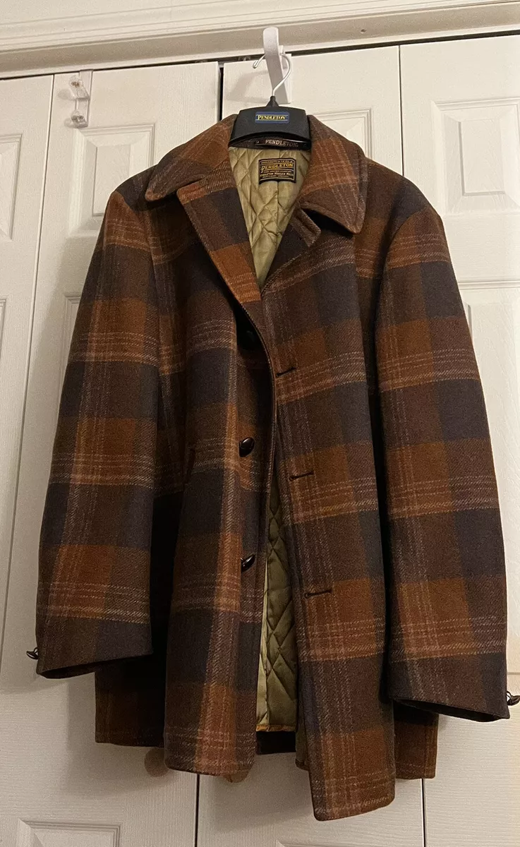 Vintage PRISTINE Pendleton Wool Jacket Coat Plaid Quilted Lining Leather  Buttons