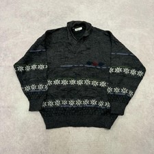 Vintage abstract knitted jumper Patterned Grandad knit sweater Men's L