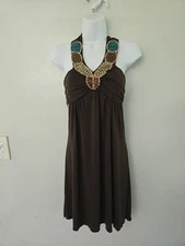 Iz Byer Y2K Dress Size Small Boho Beaded Embellished Halter Fairycore Festival