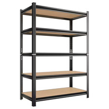 5-Tier Steel Adjustable Garage Storage Shelving Unit in Black with Thick MDF Boa