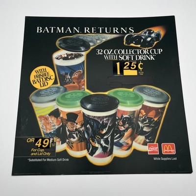 McDonald's Batman Returns Cup Translite Sign 1992 Six Cup Version Frisbee Set