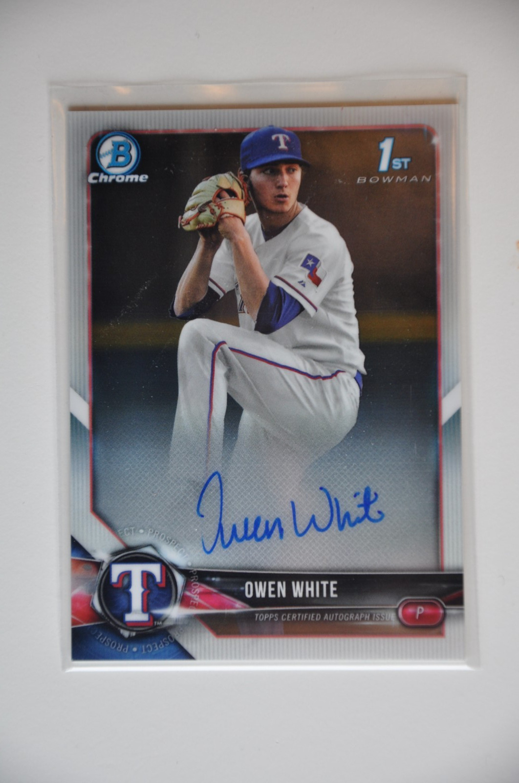 2018 Bowman Draft Chrome Prospect Owen White 1st Auto #CDA-OW Rangers