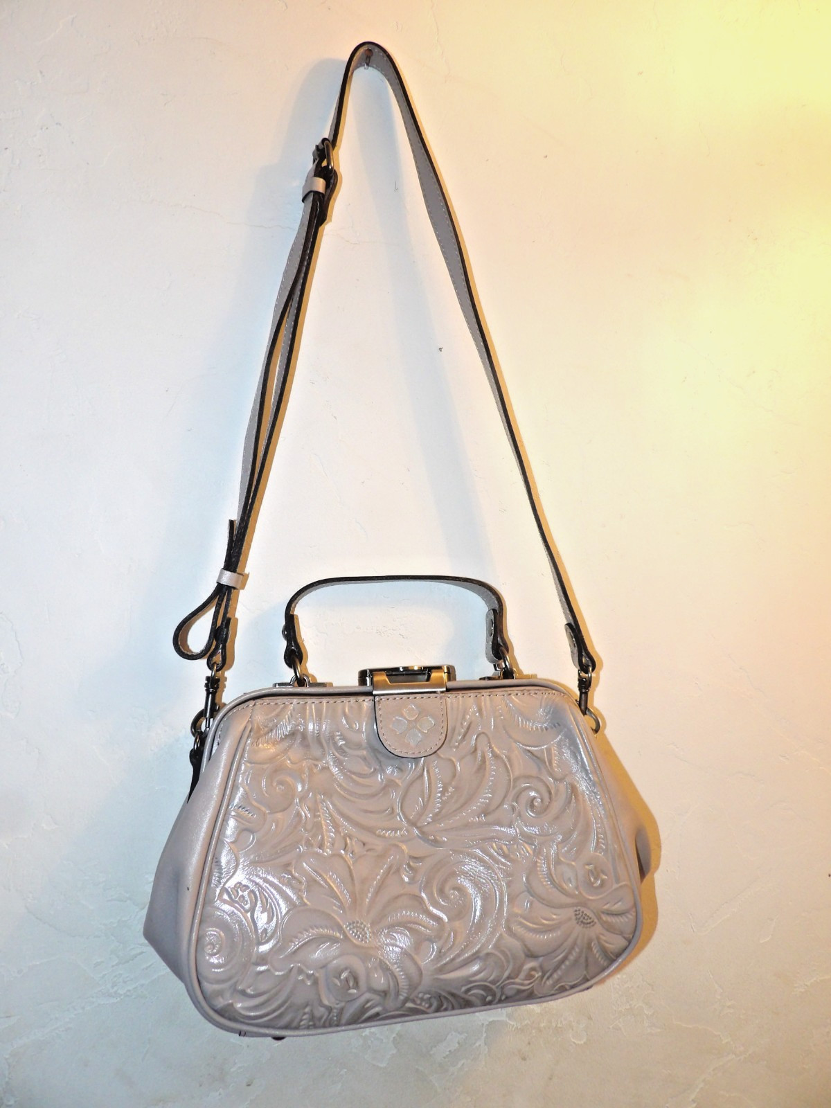 LK NW Embossed Patricia Nash Gray Leather Crossbody or Satchel Bag