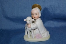Homco Holy Shepherd and Lamb Figurine 5605 Angel Sheep Home Interiors & Gifts